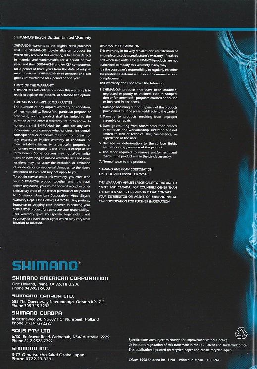 Shimano Bicycle Components, Vol. 99