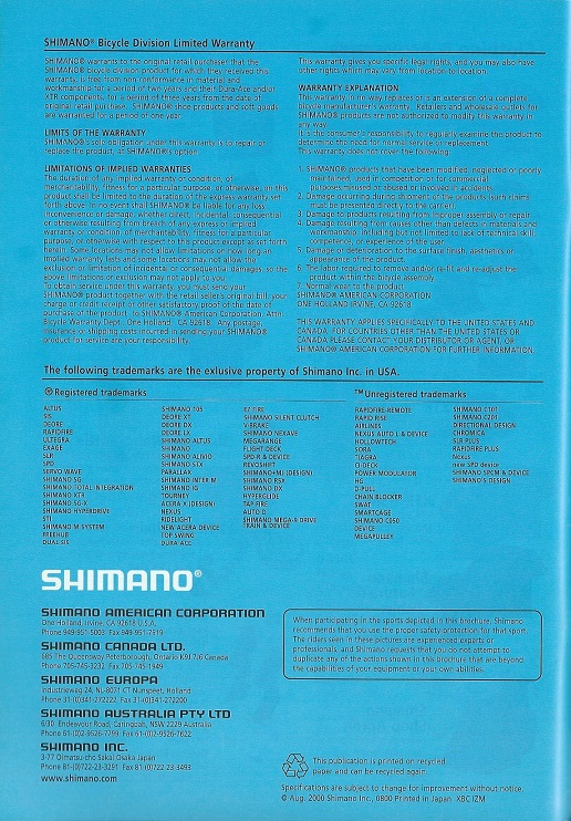 2001 Shimano Bicycle Components